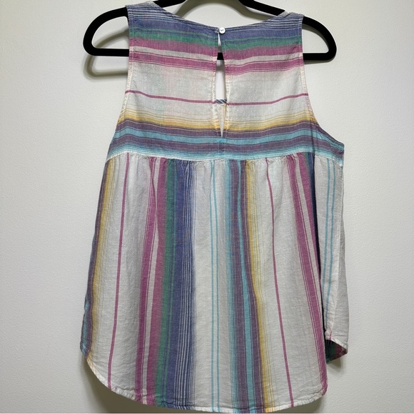 Universal Thread Linen Blend Striped Tank Top | Sleeveless Summer Scoop Neck - Picture 4 of 9